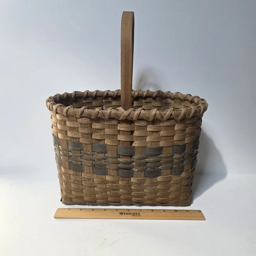 Vintage Handcrafted Woven Splint Basket Brown and Gray 1987